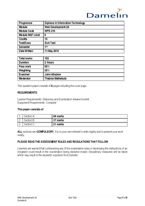 Information System 3B Exam Memo - Information Systems 3B Programme ...