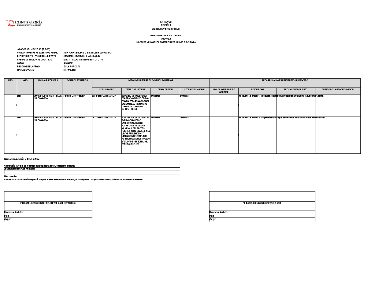 Anexo 9.1: Recomendaciones de Informes de Control Posterior ENT 2025 ...
