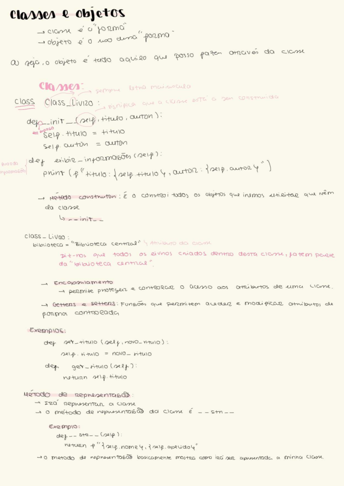 Resumo de Classes e Objetos em Programação - Aula 2019 - Studocu