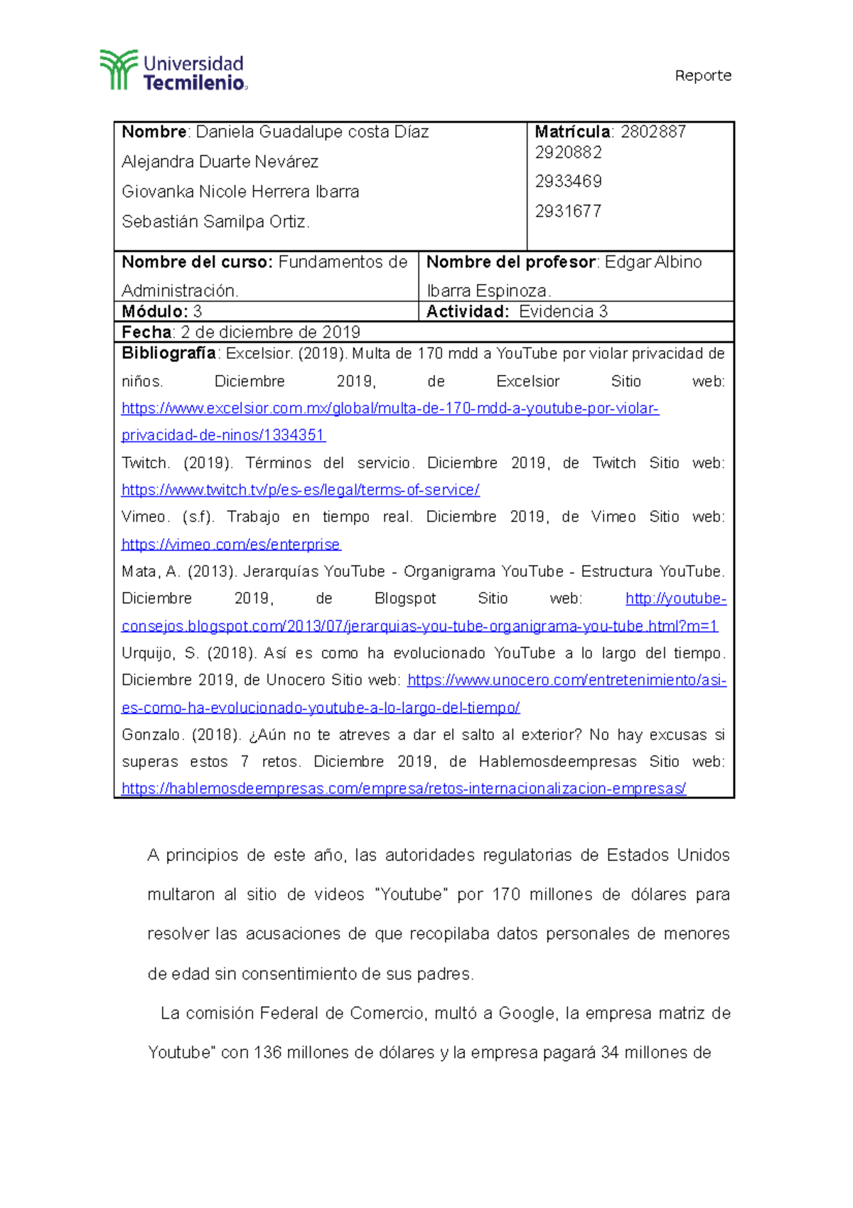 EV3 - Evidencia 3 en la materia de fundamentos de administración ...