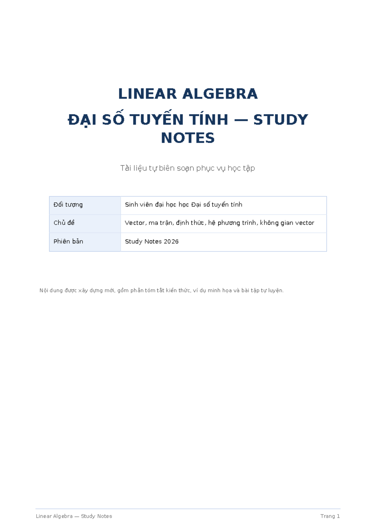 LINEAR ALGEBRA 2026: Comprehensive Study Notes for Students - Studocu