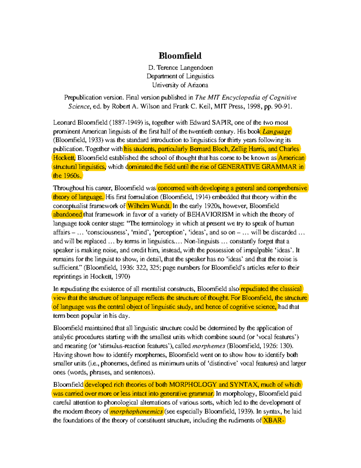 Linguistic Theories of Leonard Bloomfield: A Comprehensive Overview ...