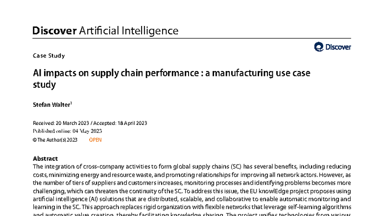 AI Impacts on Supply Chain Performance: A Case Study in Manufacturing ...