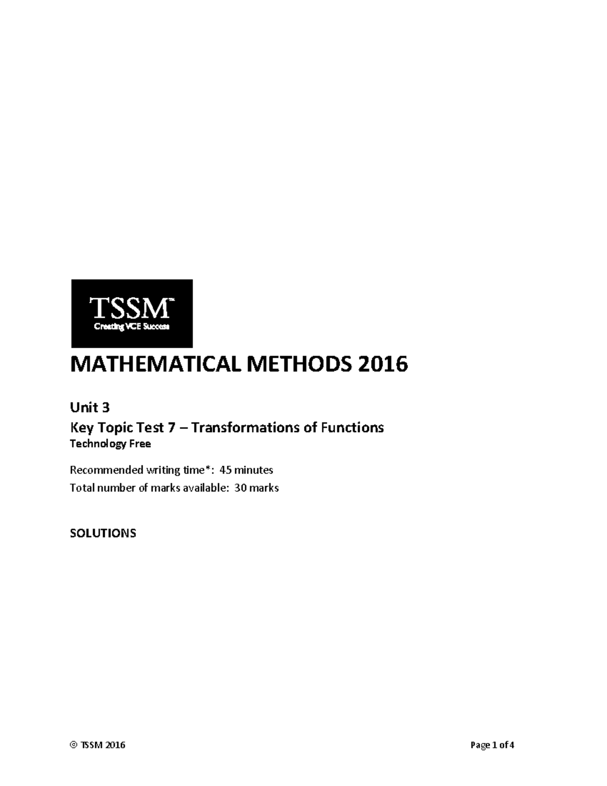 MATHEMATICAL METHODS 2016 Unit 3 KTT 7 Transformations Solutions - Studocu