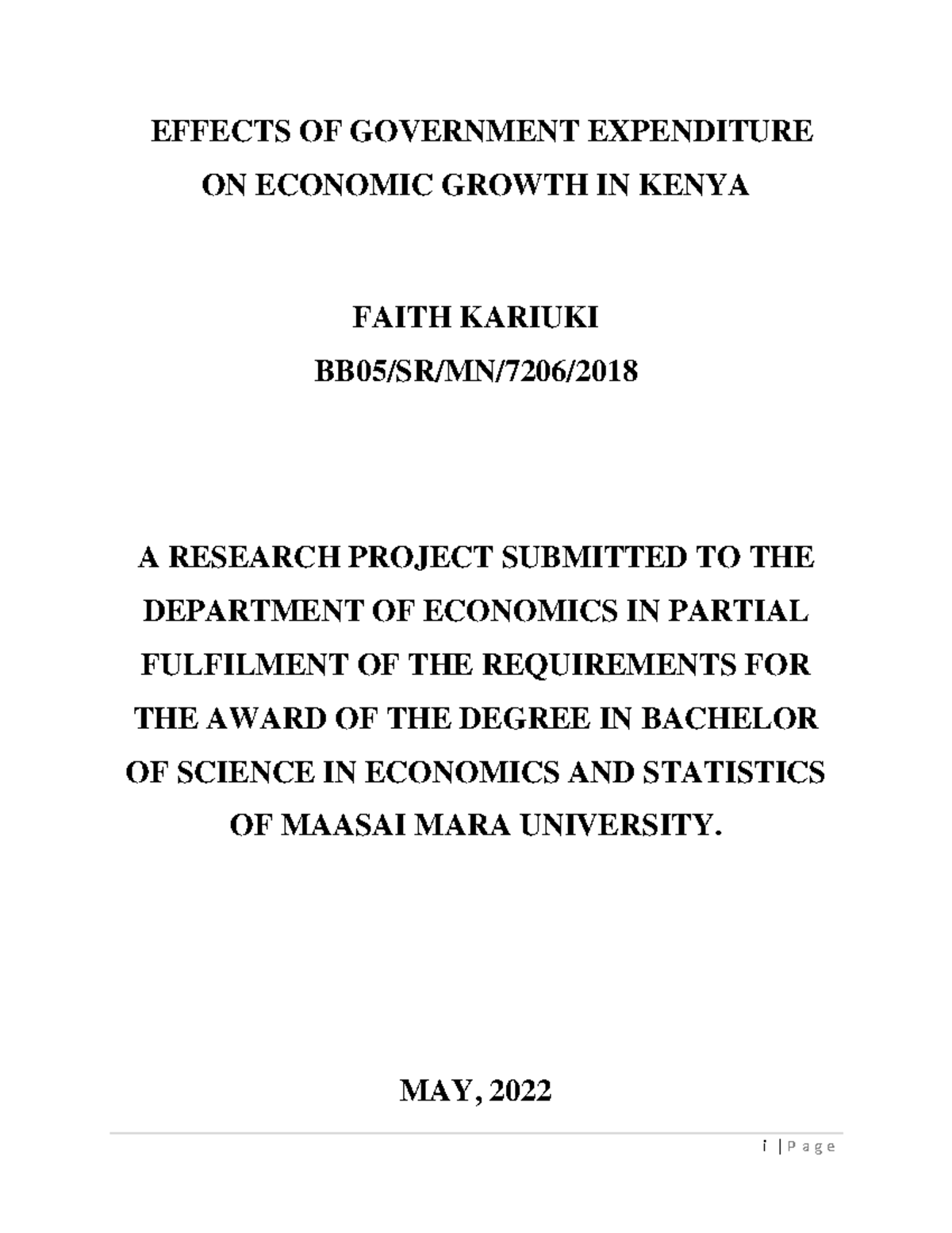 Effects of Government Expenditure on Economic Growth in Kenya - BB05/SR ...