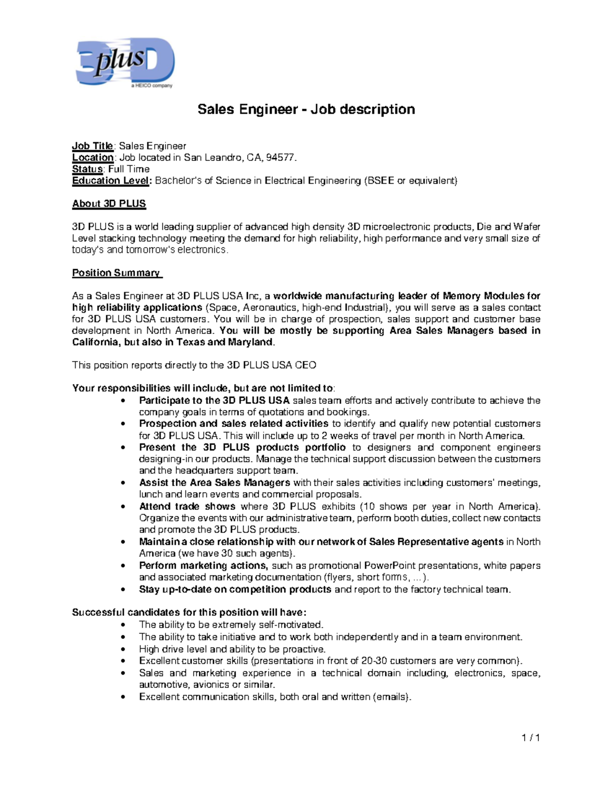 Sales engineer 3d plus - Lecture notes 3 - Sales Engineer - Job ...