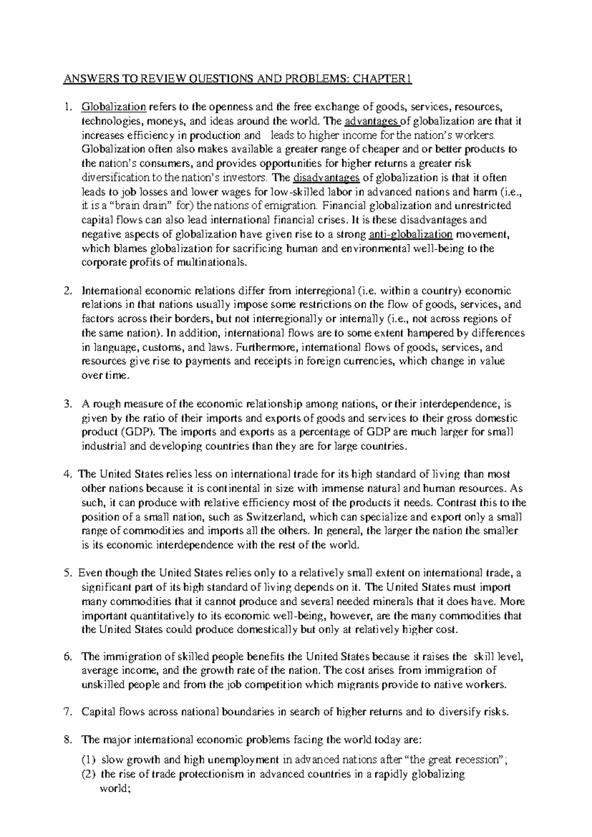 Ch03 - The Standard Theory of International Trade: MCQs & Key Concepts ...