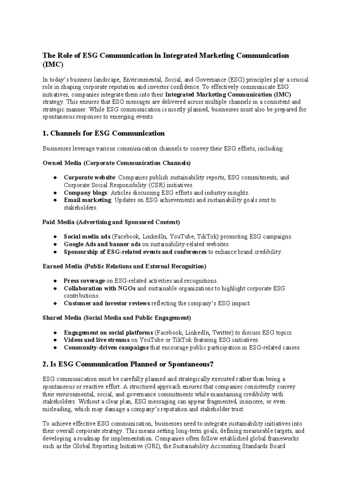 The Impact of ESG Communication in Integrated Marketing Communication ...