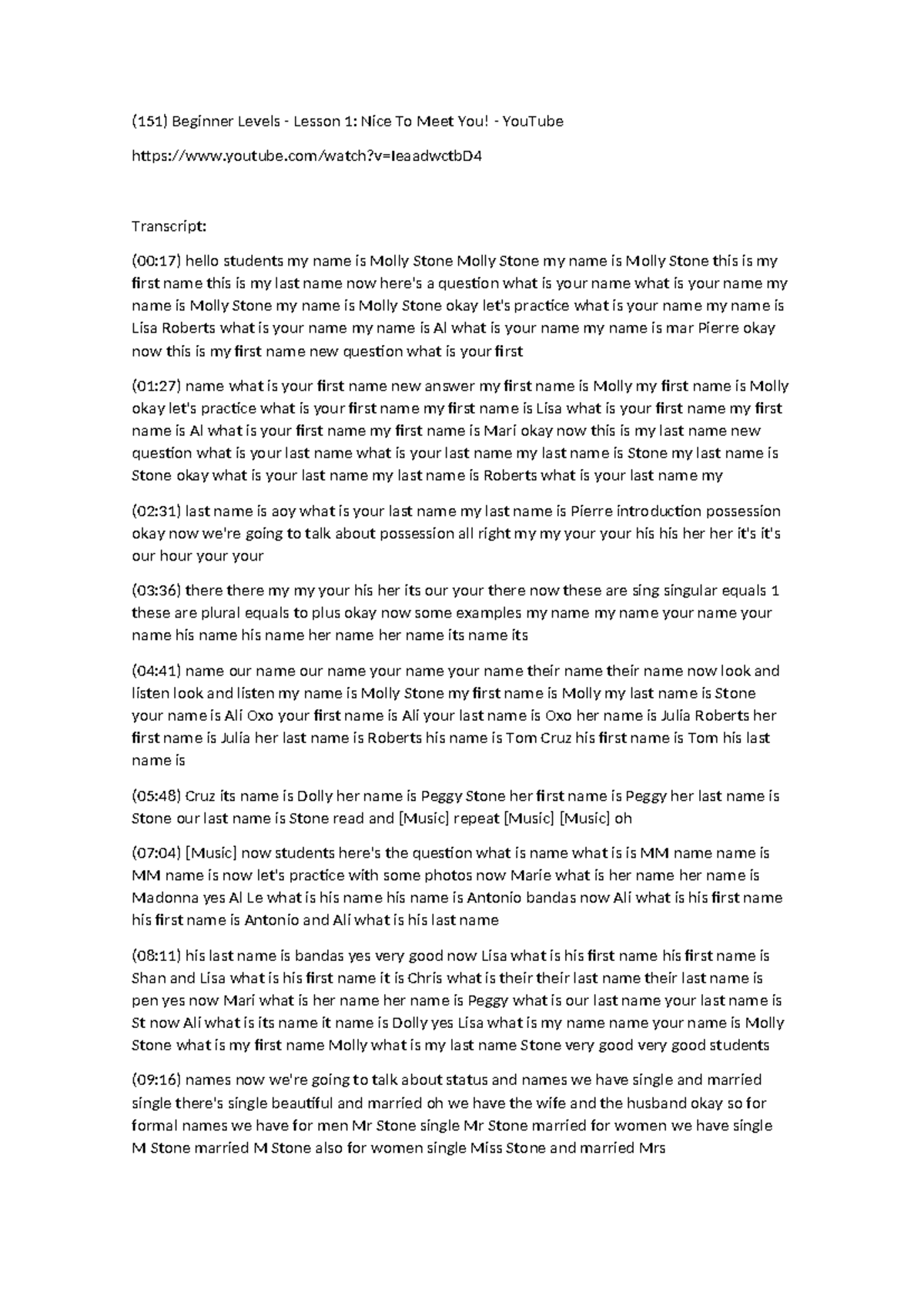 151 - Beginner Levels Lesson 1: Introduction and Greetings Notes - Studocu