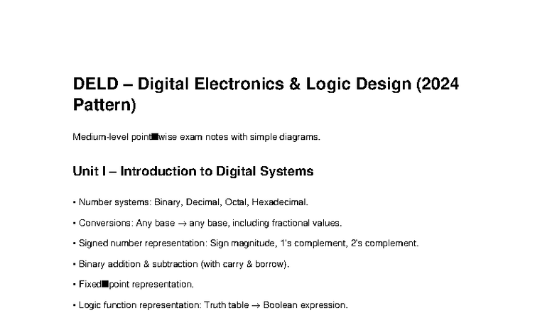 DELD Notes - DELD – Digital Electronics & Logic Design ( Pattern ...