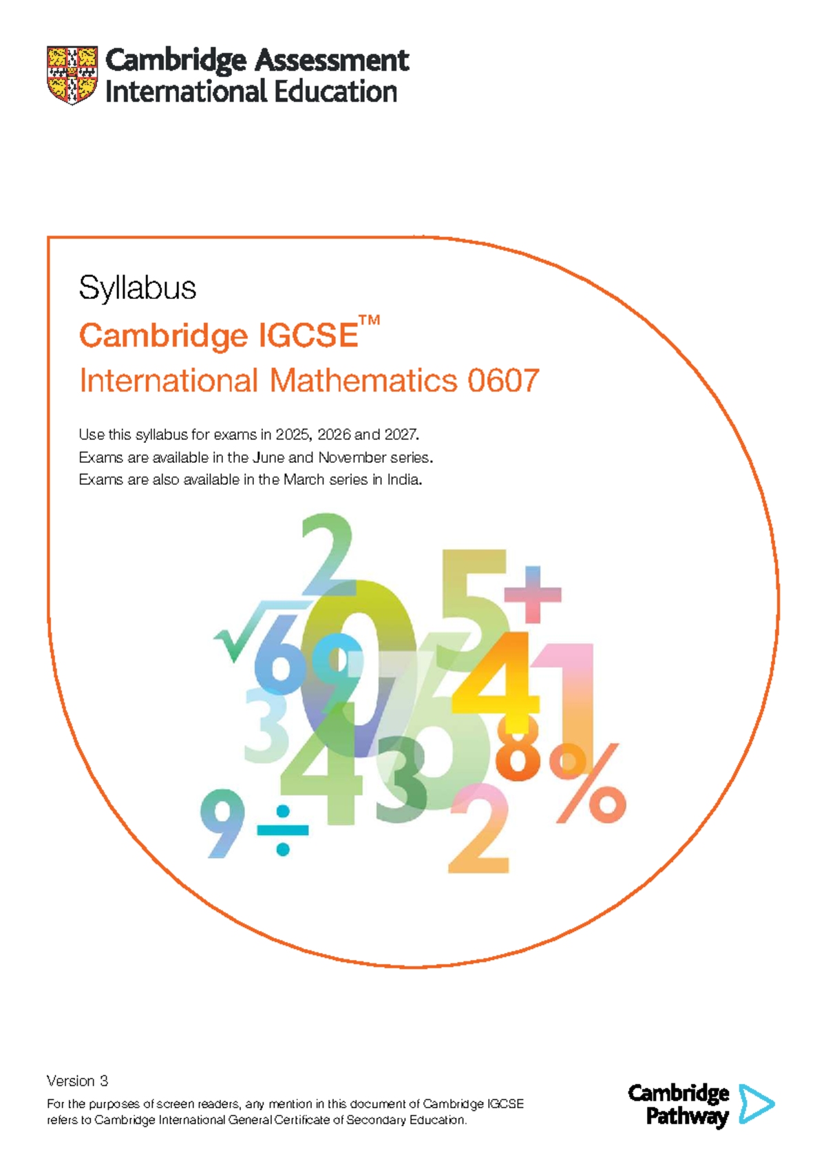 Cambridge IGCSE International Mathematics 0607 Syllabus (2025-2027 ...