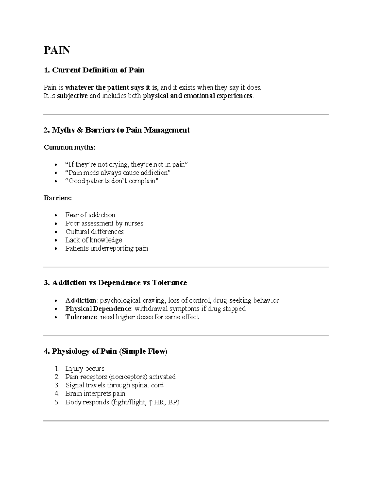 PAIN 1: Comprehensive Overview of Pain Management and Assessment - Studocu
