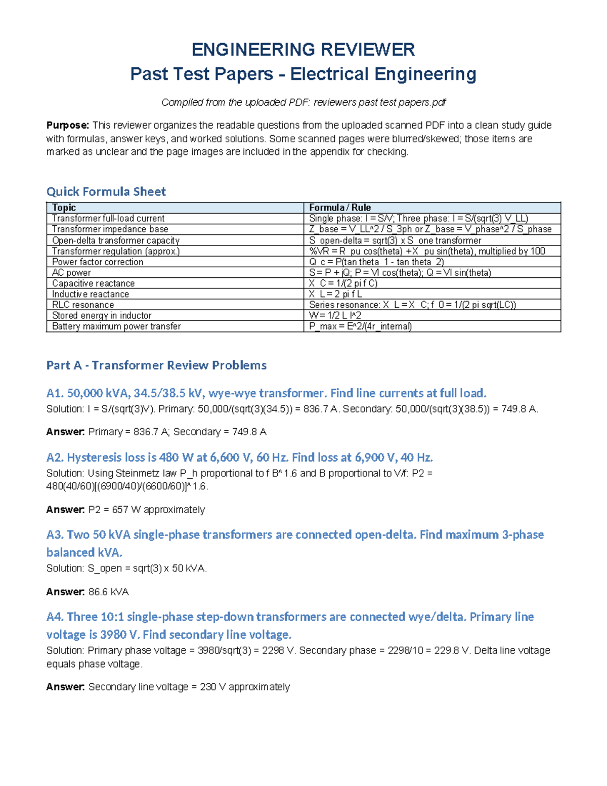 EE 221L Engineering Reviewer: Past Test Papers & Solutions - Studocu