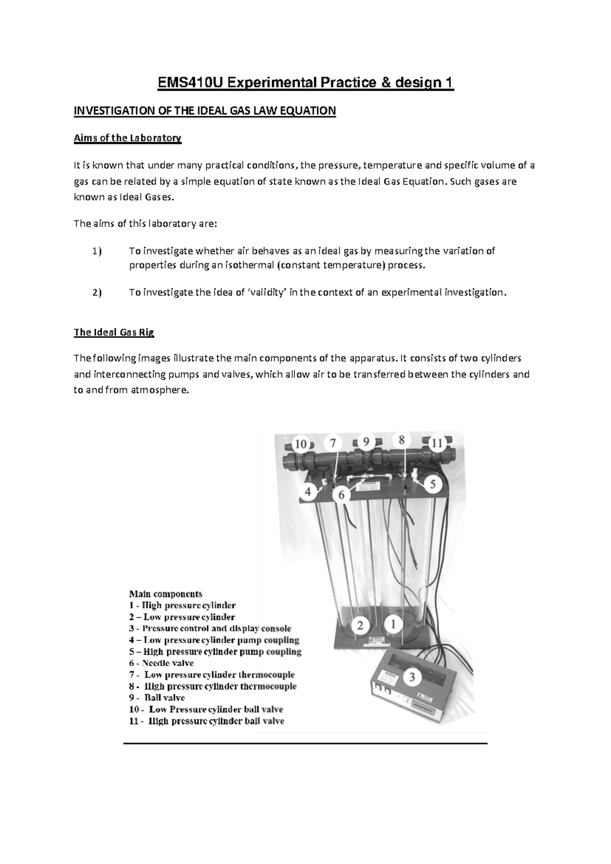 EMS4 1 0U Ideal Gas Law Experiment Lab Instructions and Insights - Studocu