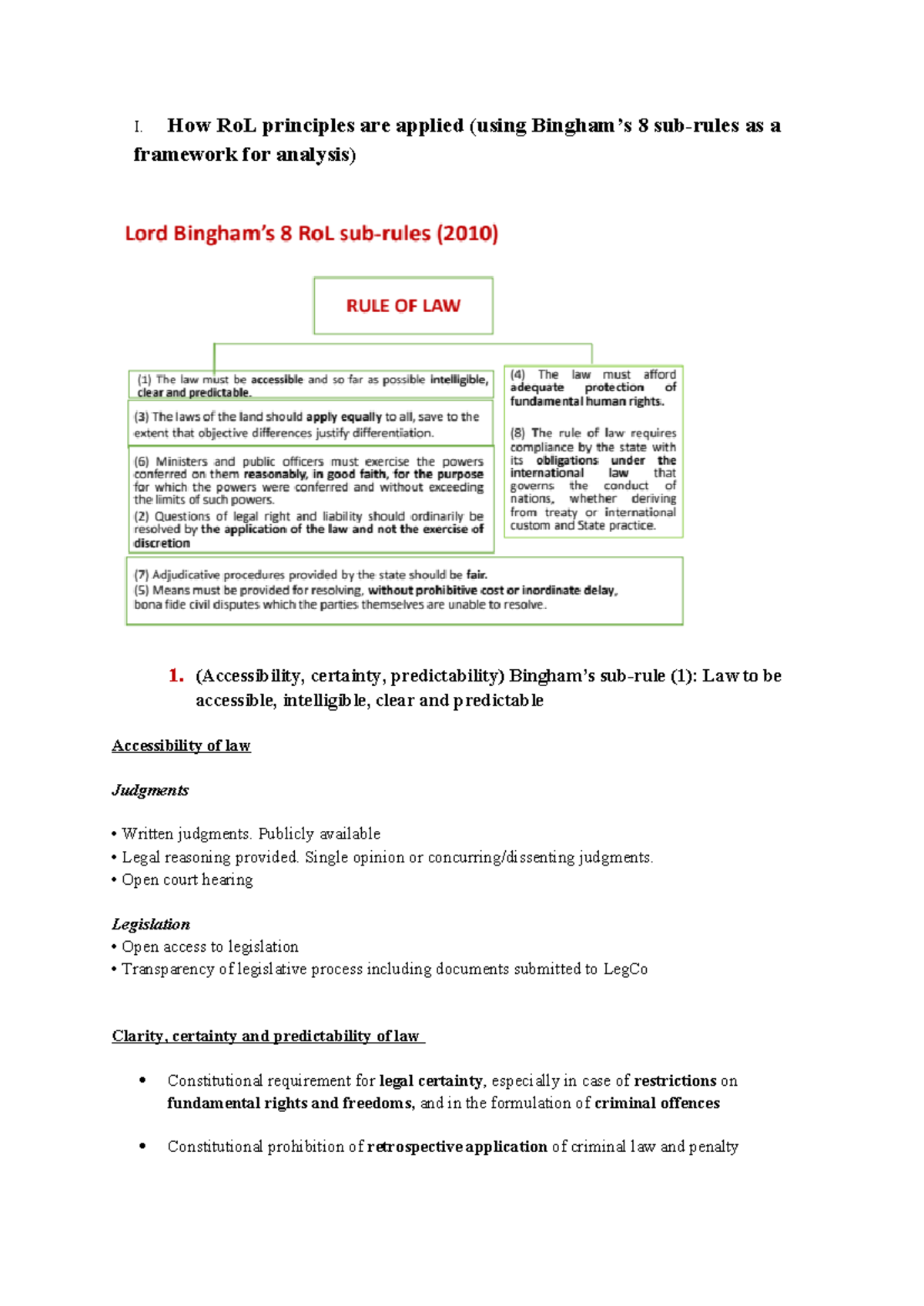 ROL application - Summary Legal System - I. How RoL principles are ...