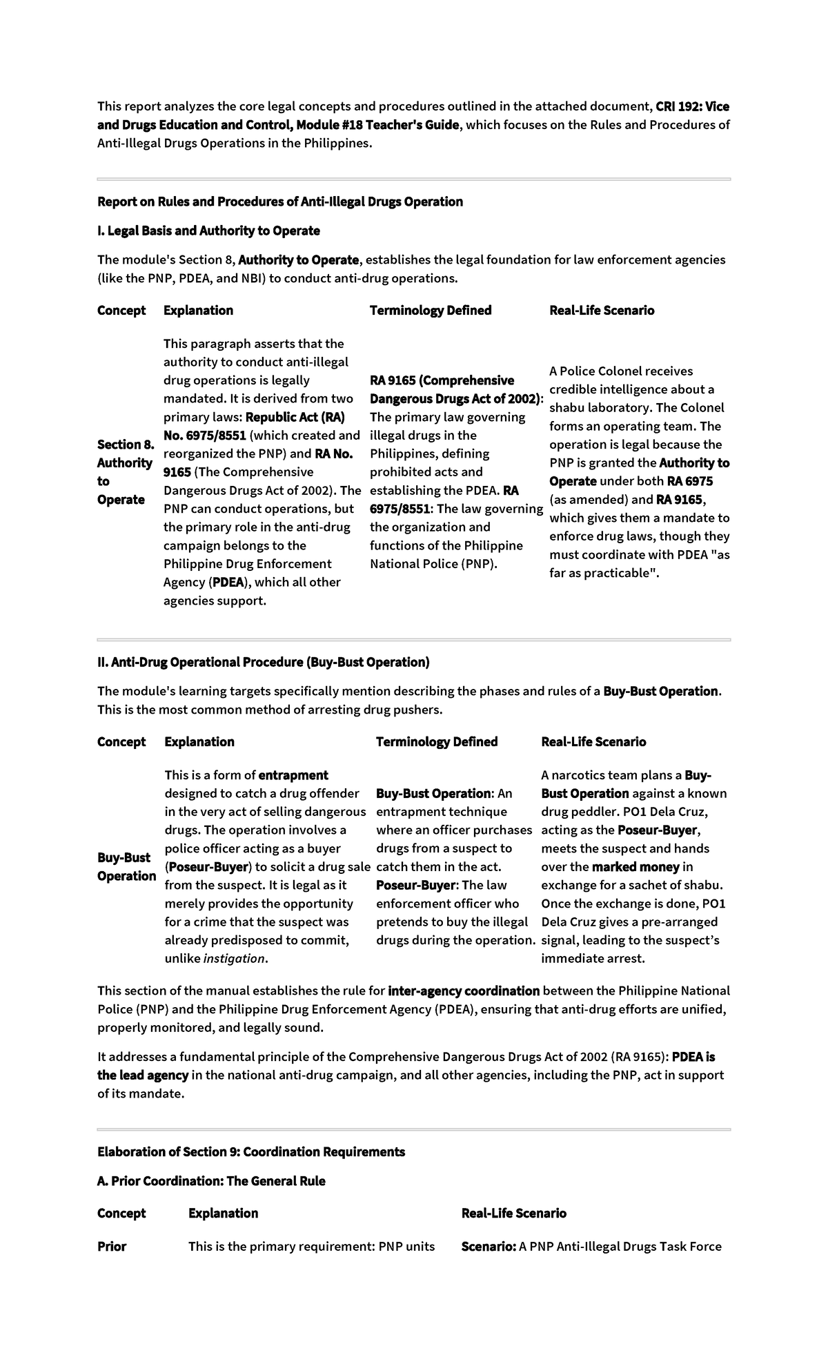 CRI 192: Vice and Drugs Education - Report on Drug Operations ...