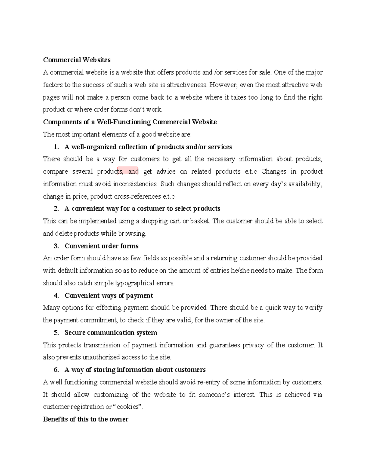 E-commerce Notes: Essentials of Commercial Websites and Features - Studocu