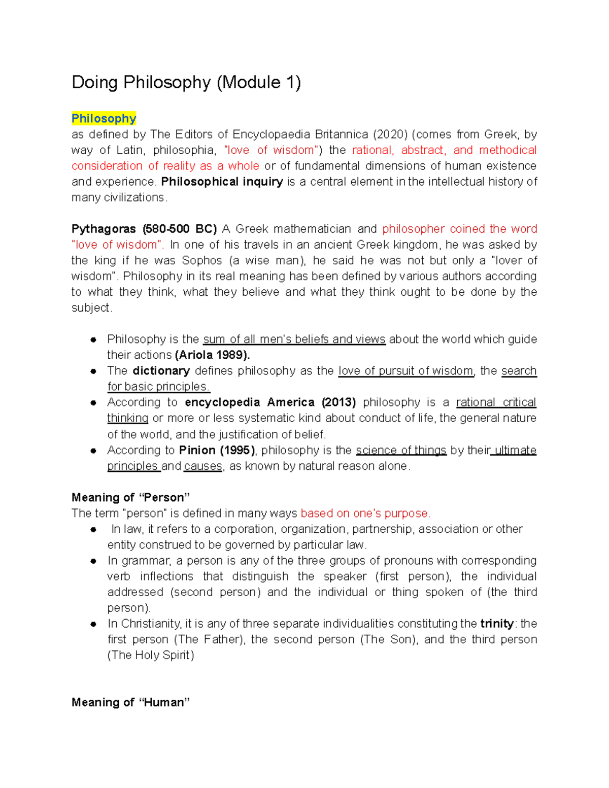 Module 1 Philosophy - Lecture Notes on Philosophical Concepts - Studocu