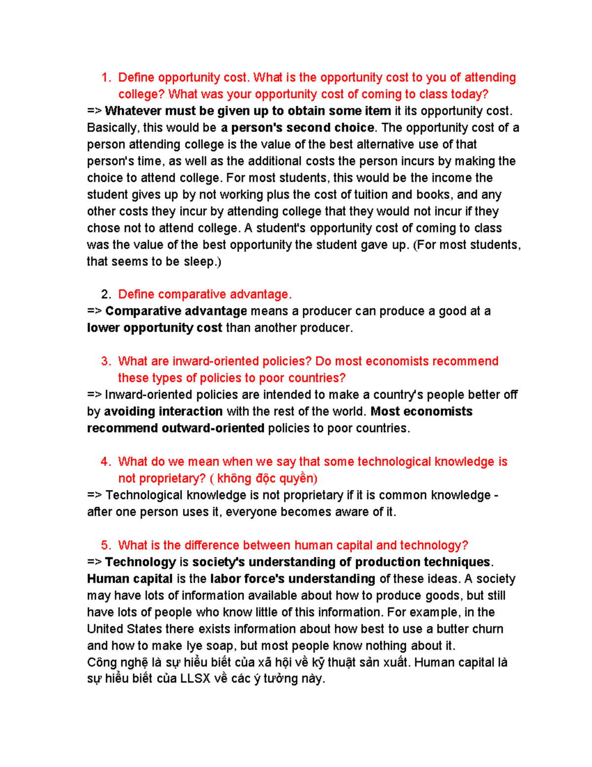Review of Opportunity Cost, Comparative Advantage, and Policies - ECON ...