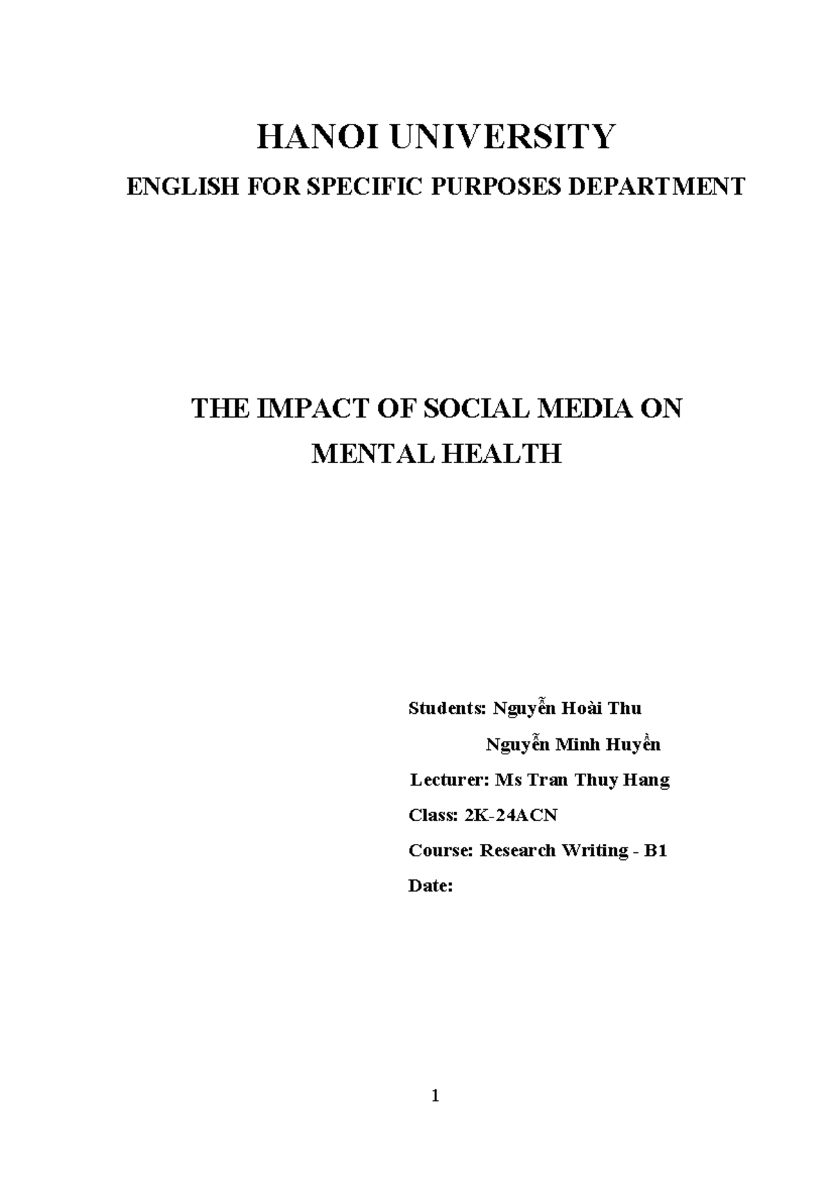 The impact of social media on mental health - HANOI UNIVERSITY ENGLISH ...