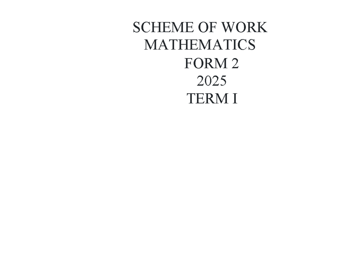 KLB Math Form 2 Term I Scheme of Work Overview and Lesson Plans - Studocu