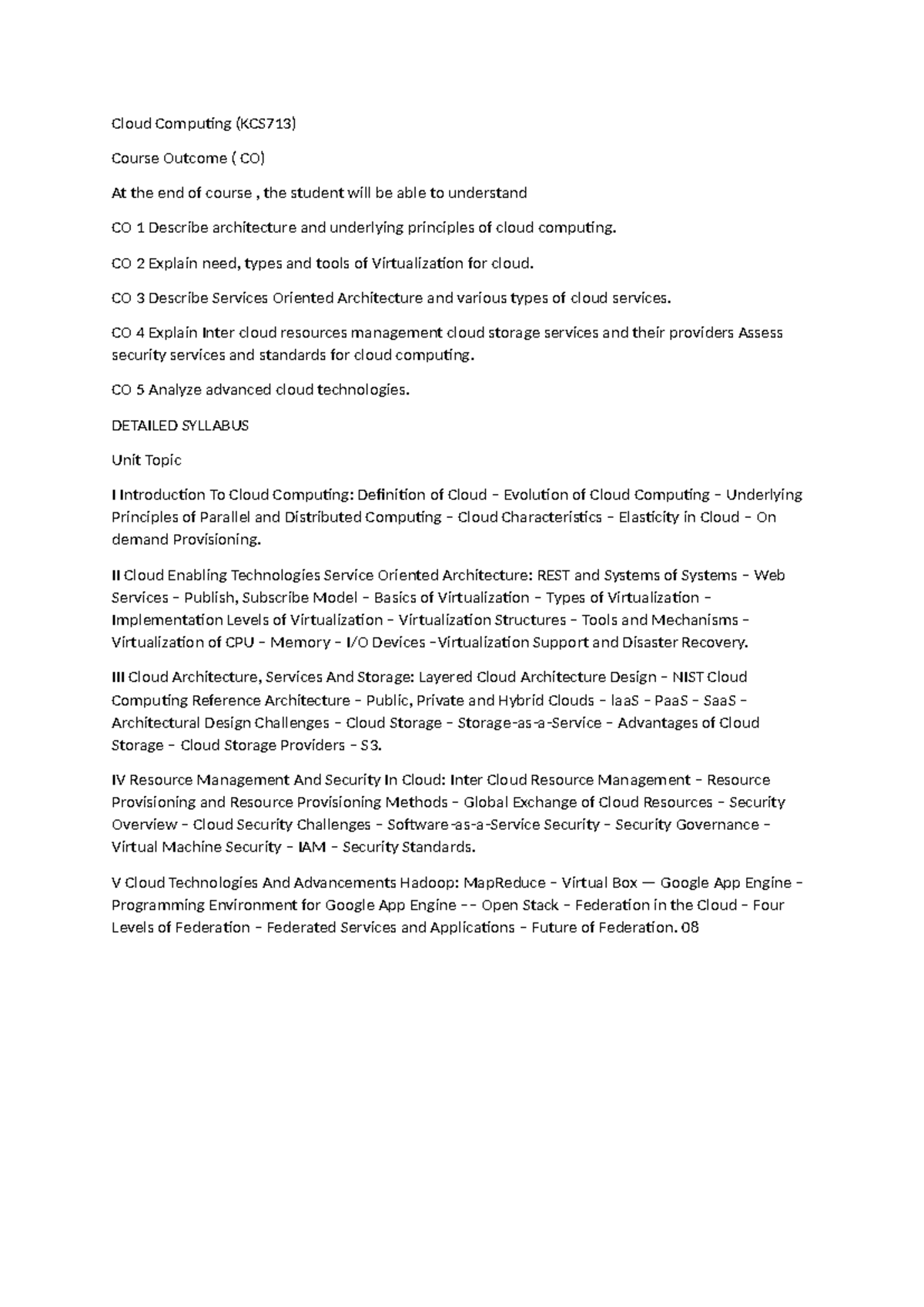 Cloud Computing Overview and Syllabus (KCS713) - Studocu