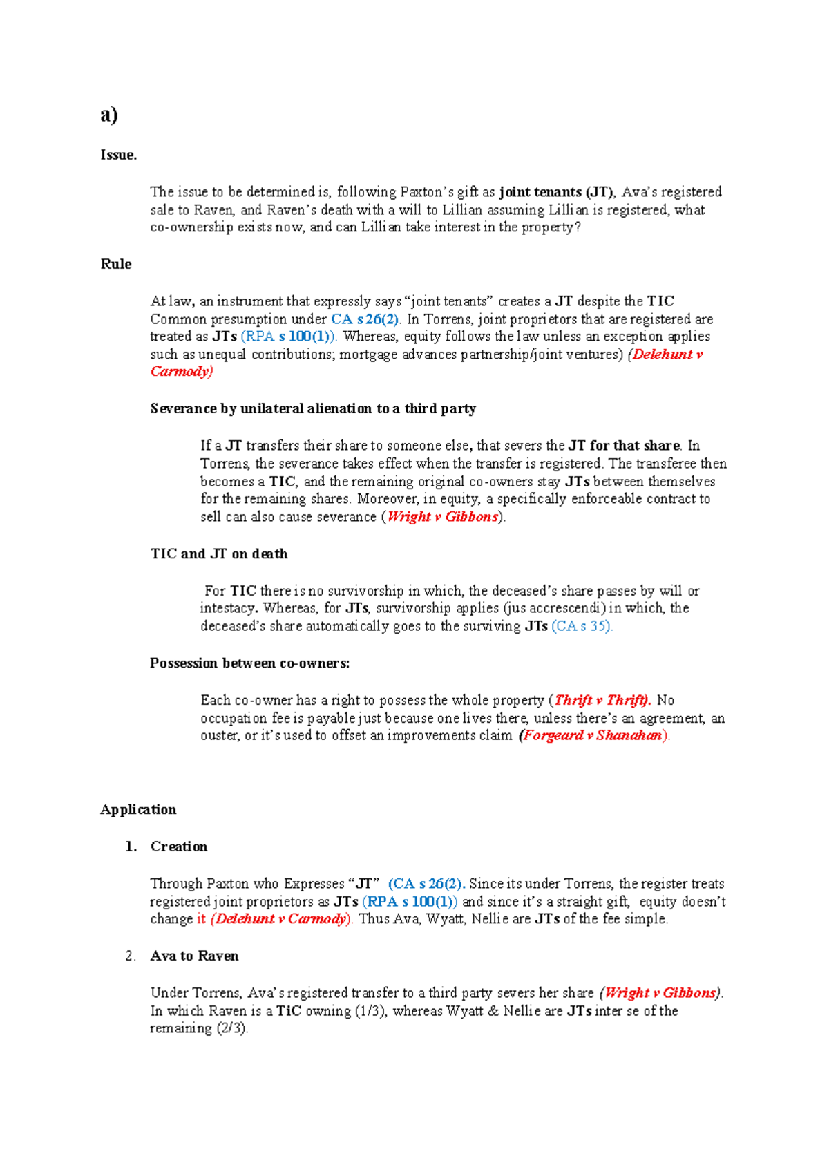 Property Law Analysis: Joint Tenancy vs. Tenancy in Common (LAW 101 ...