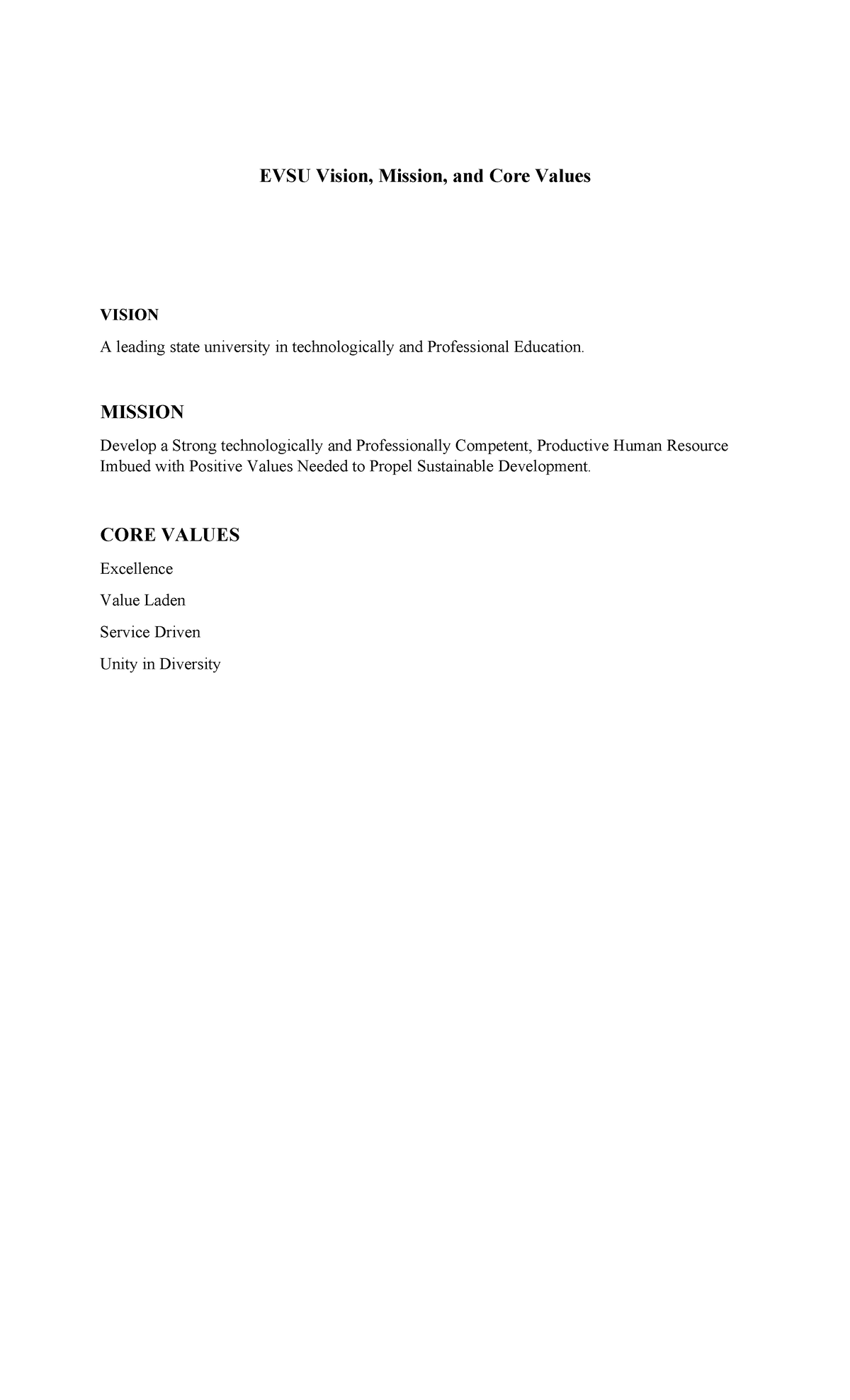 Module 10eco11 2 - EVSU Vision, Mission, and Core Values VISION A ...