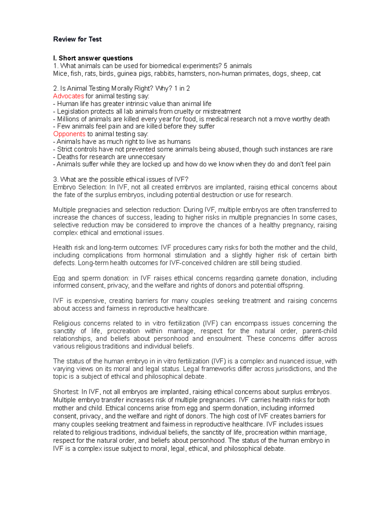 Review of Bioethics for Test I: Key Concepts and Ethical Issues - Studocu