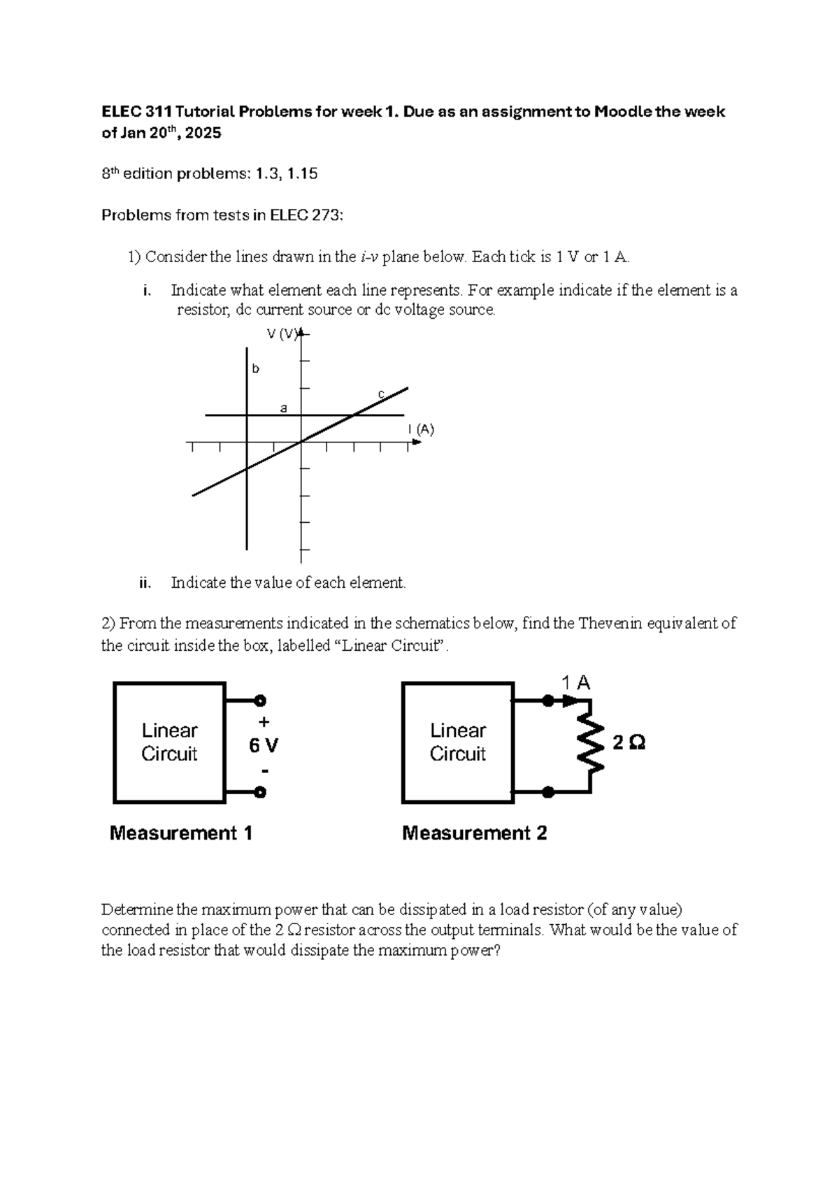 ELEC 311 Tutorial wk1 - tut exercise - ELEC 311 Tutorial Problems for ...