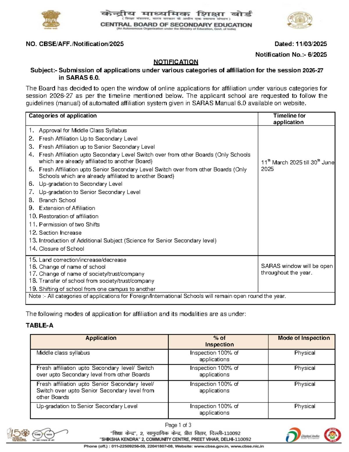 Notification for Affiliation Applications - SARAS 6.0 Guidelines - Studocu