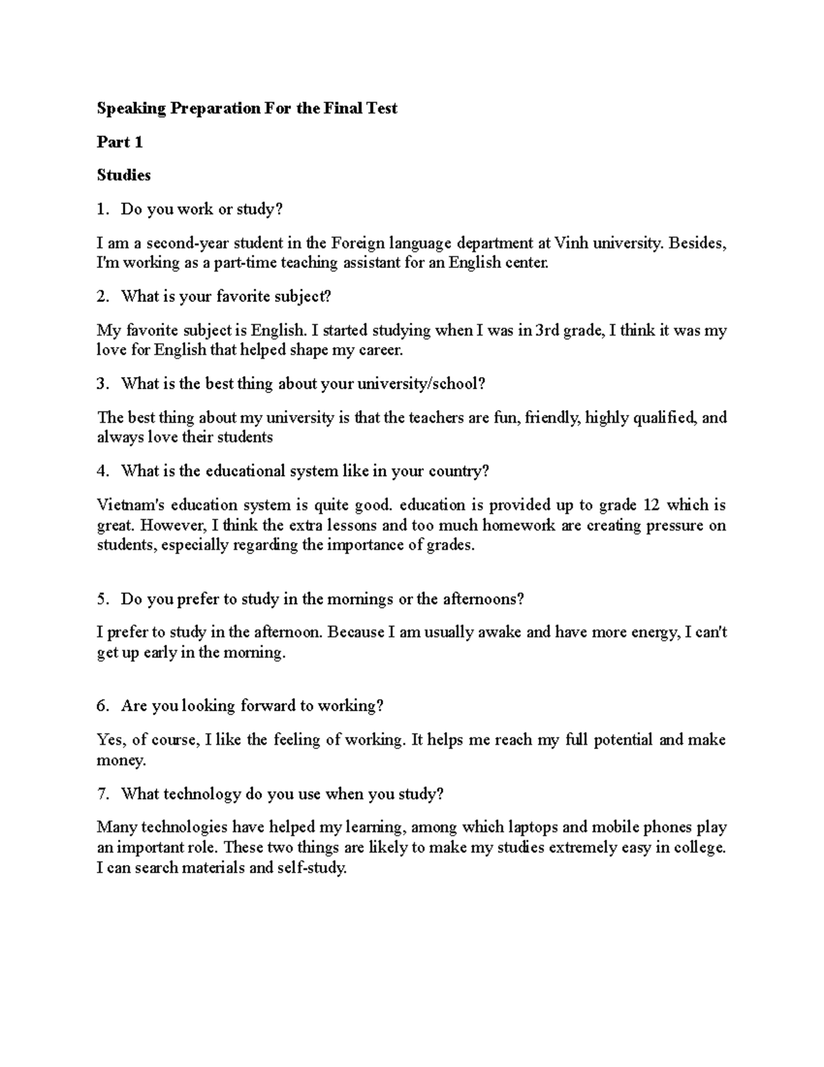 Speaking Prep: Insights & Strategies for the Final Test - Studocu