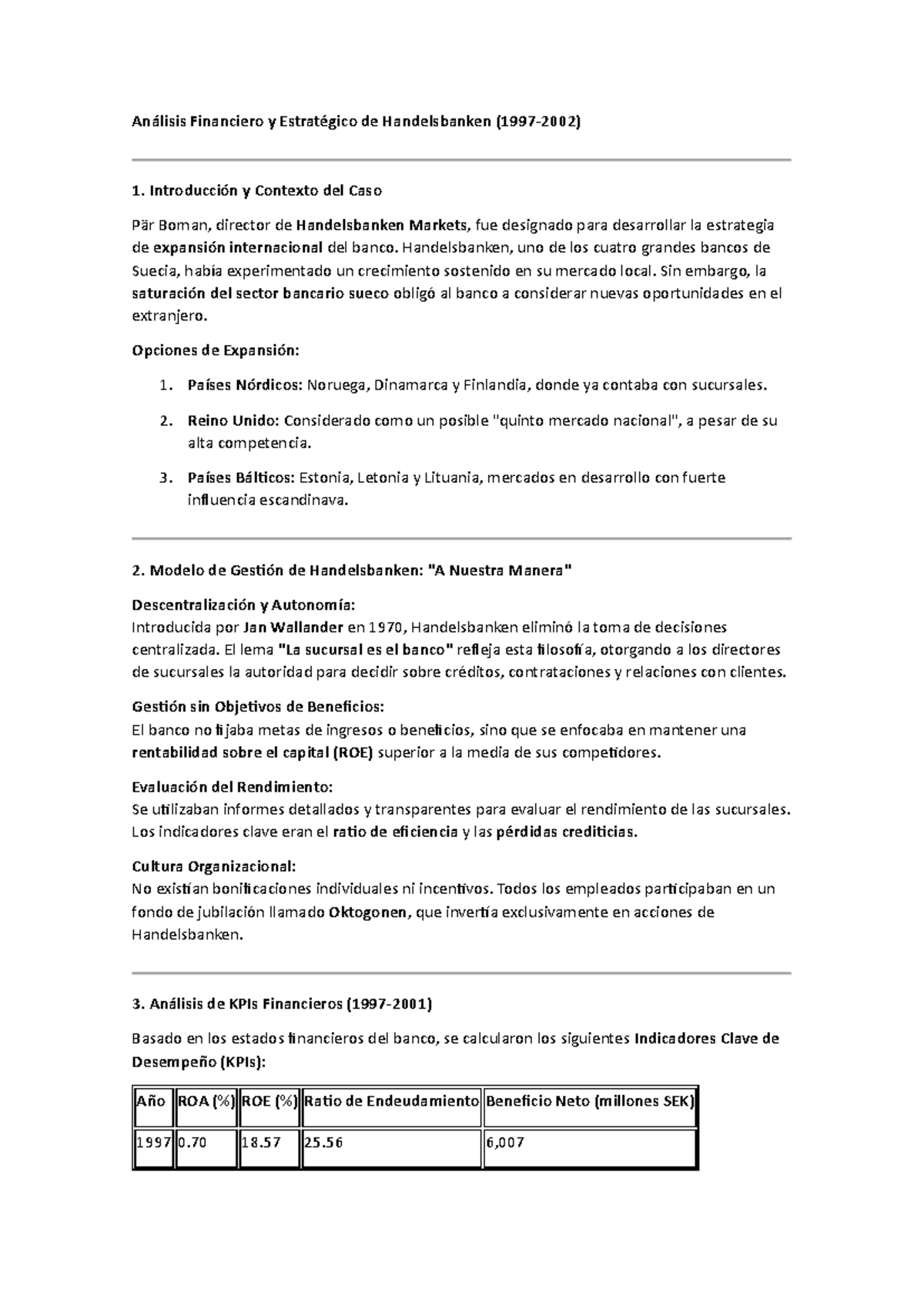 Análisis Financiero y Estratégico de Handelsbanken (1997-2002) - Studocu