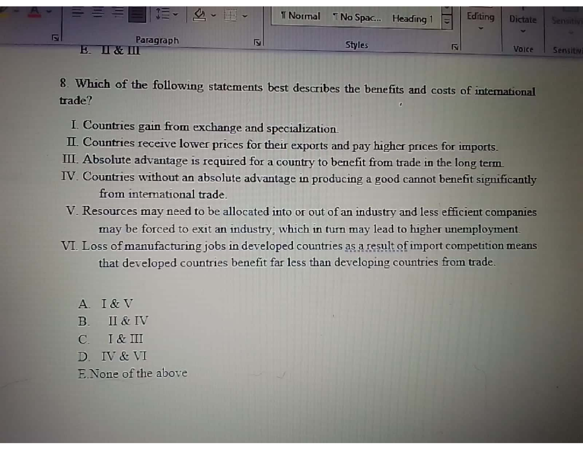International Trade Benefits & Costs Quiz - Studocu