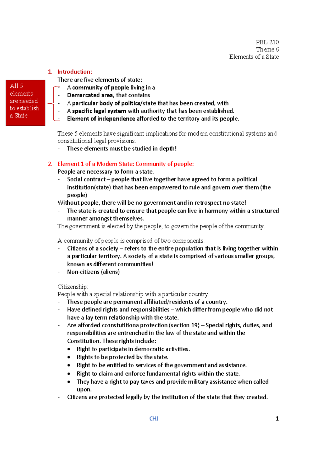 PBL 210: Elements of a State - Theme 6 Overview and Analysis - Studocu