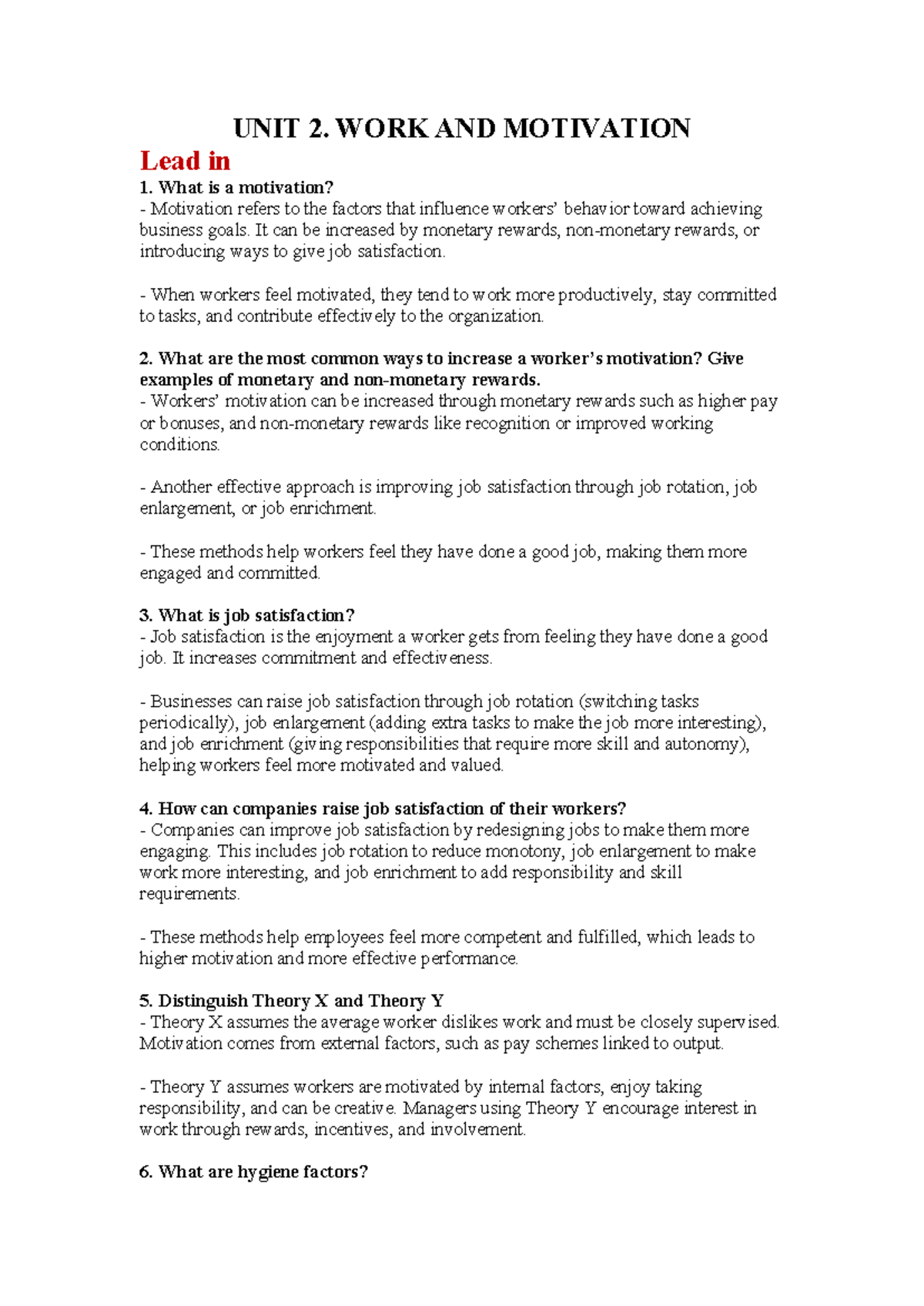 UNIT 2: Work and Motivation - Key Concepts and Theories - Studocu