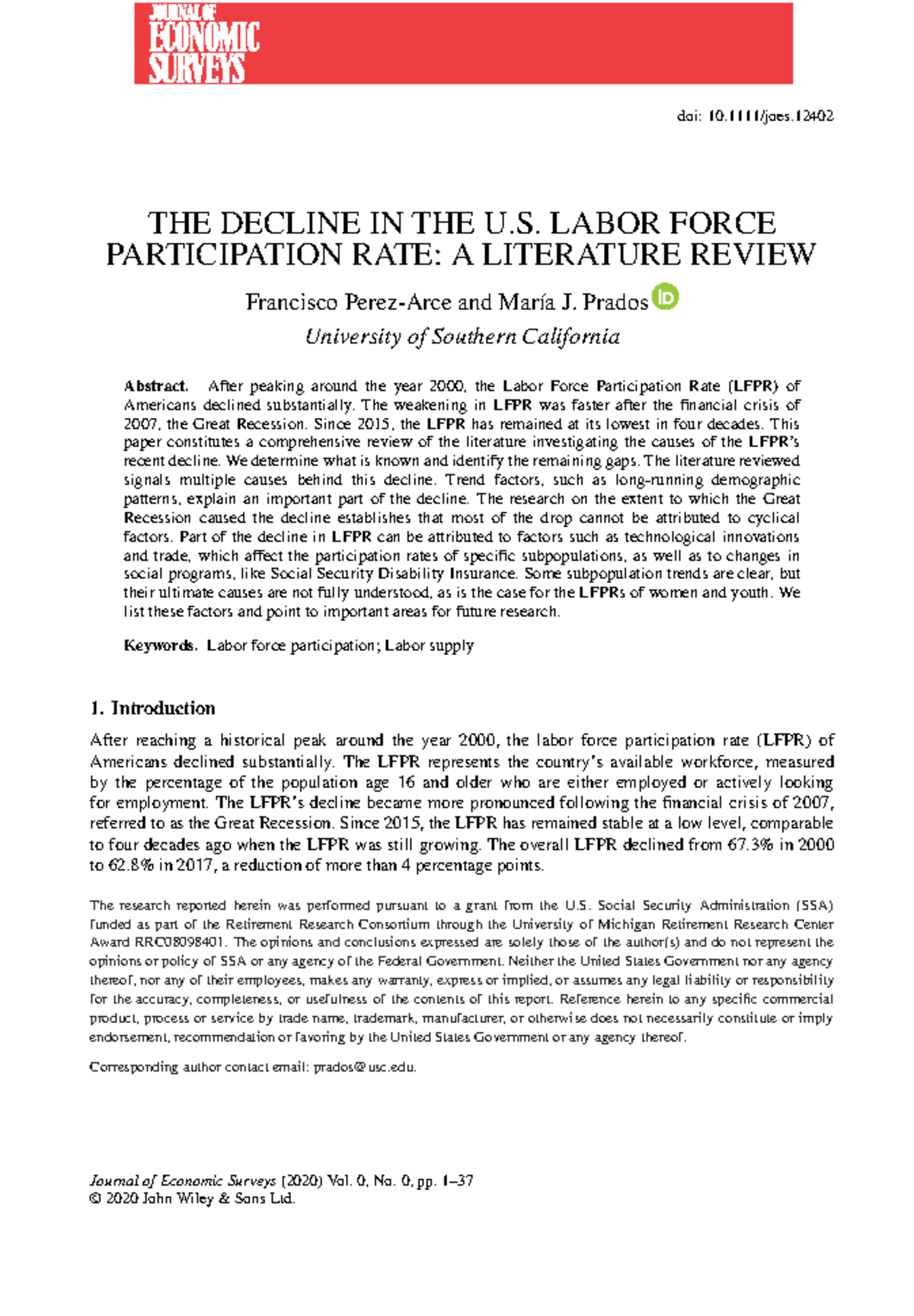 The Decline in U.S. Labor Force Participation Rate: A Literature Review ...