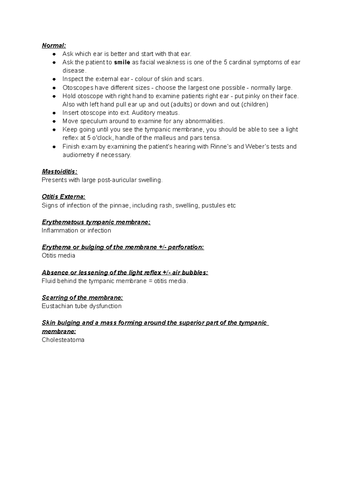 Year 4 ENT Lecture Notes: Otoscopy Techniques & Findings - Studocu