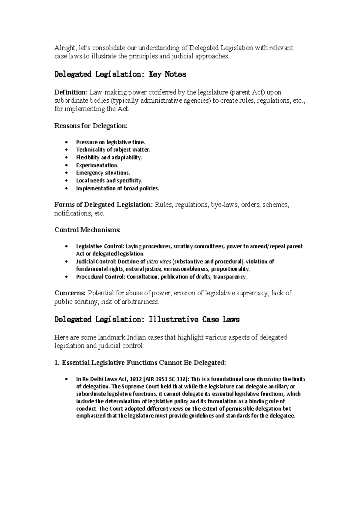 Ad Law (Course Code: LAW101) - Key Notes on Delegated Legislation and ...