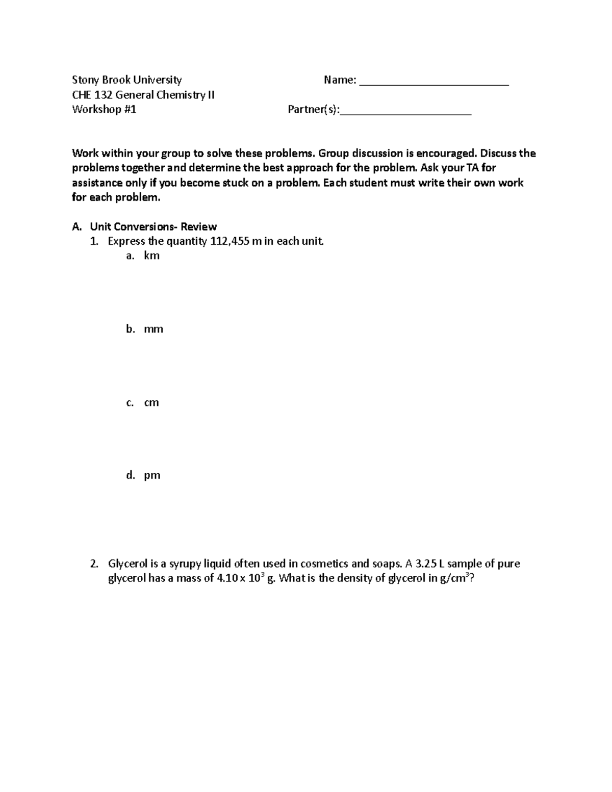 CHE 132 General Chemistry II Workshop 1 - Recitation Notes - Studocu