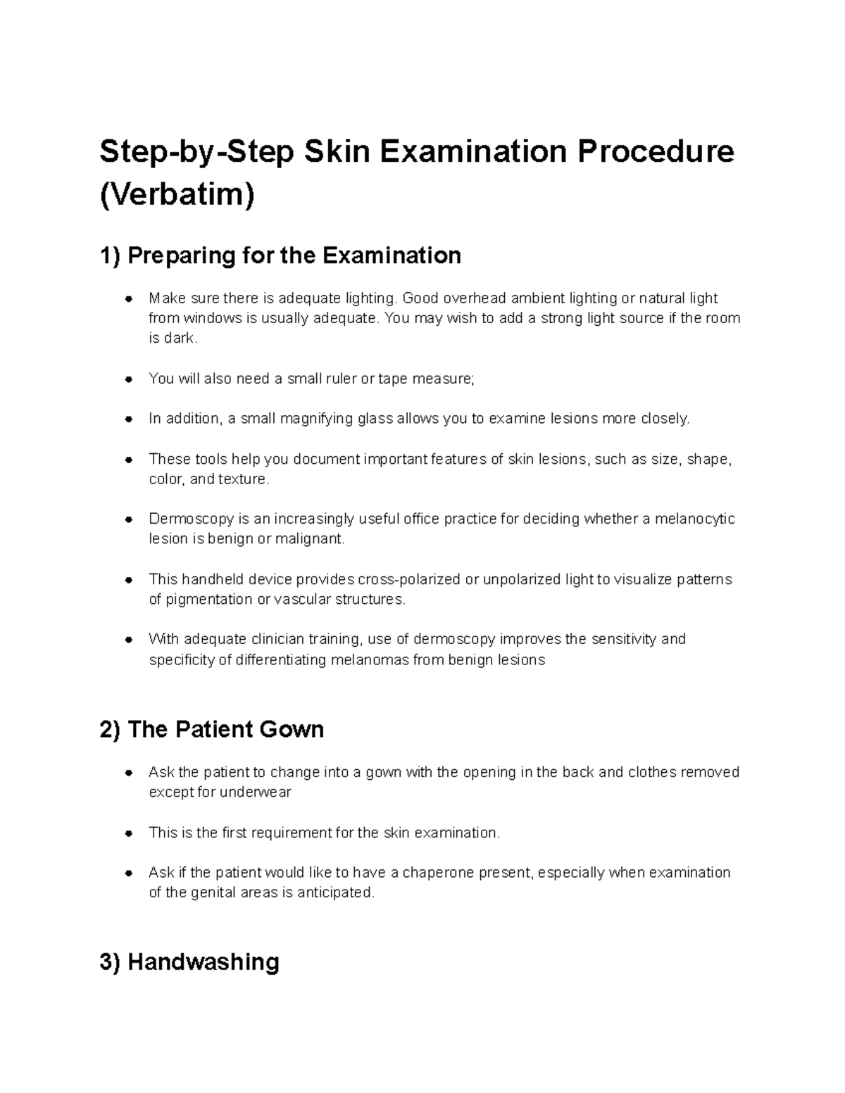 Step-by-Step Skin Examination Procedure (Verbatim) - Studocu