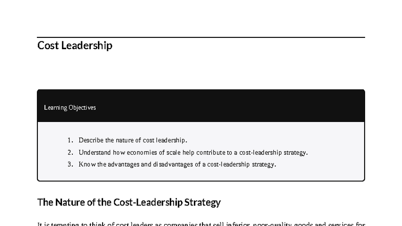 5.2 Cost Leadership: Understanding Strategy Advantages & Disadvantages ...