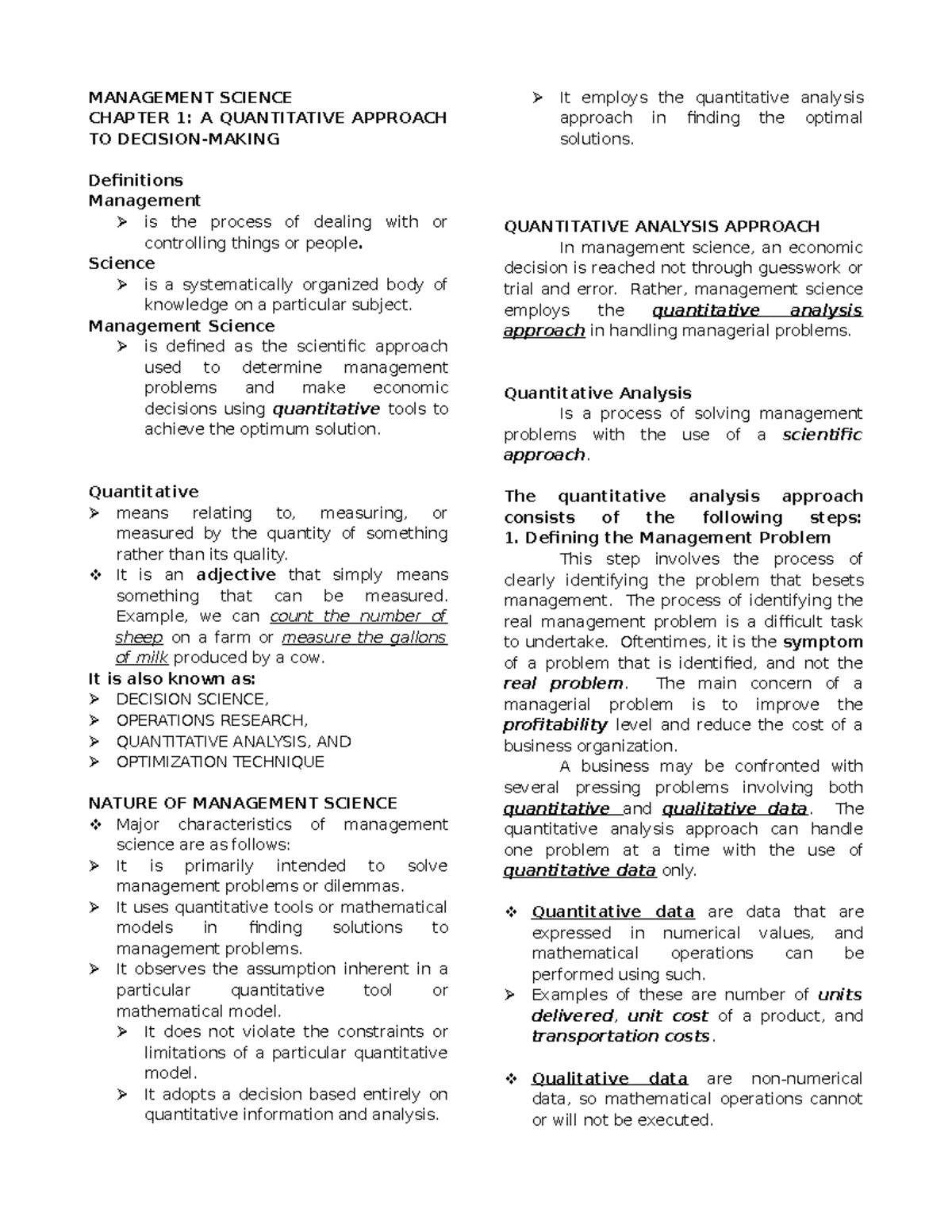 MGT - CCTO: Chapter 1 - Quantitative Approach in Management Science ...