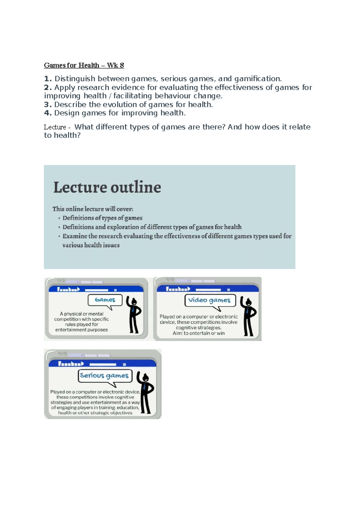 Games for Health Wk 8: Exploring Serious Games and Gamification - Studocu