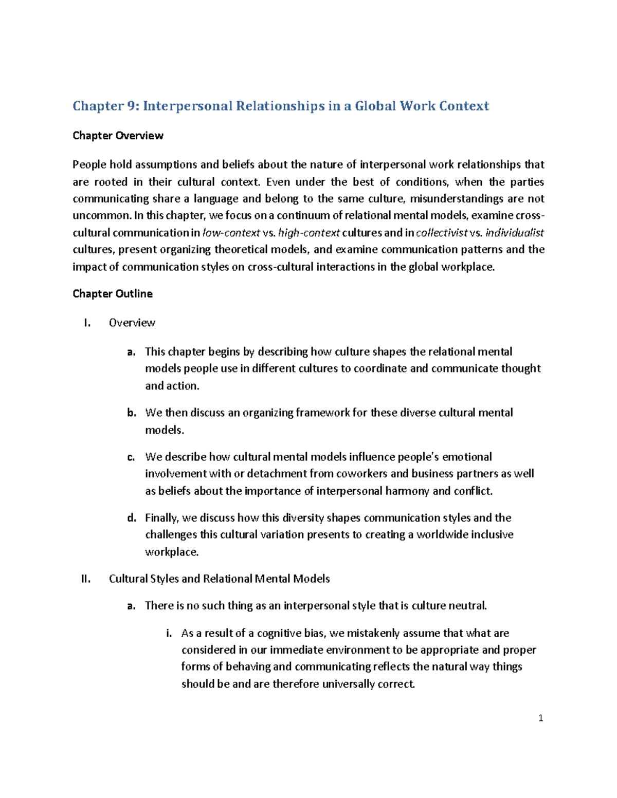 COM 315 - Chapter 9: Interpersonal Relationships in Global Work Context ...