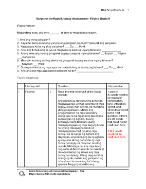 Grade 6 RLA-E Post Test: Rapid Literacy Assessment Scripts - Studocu