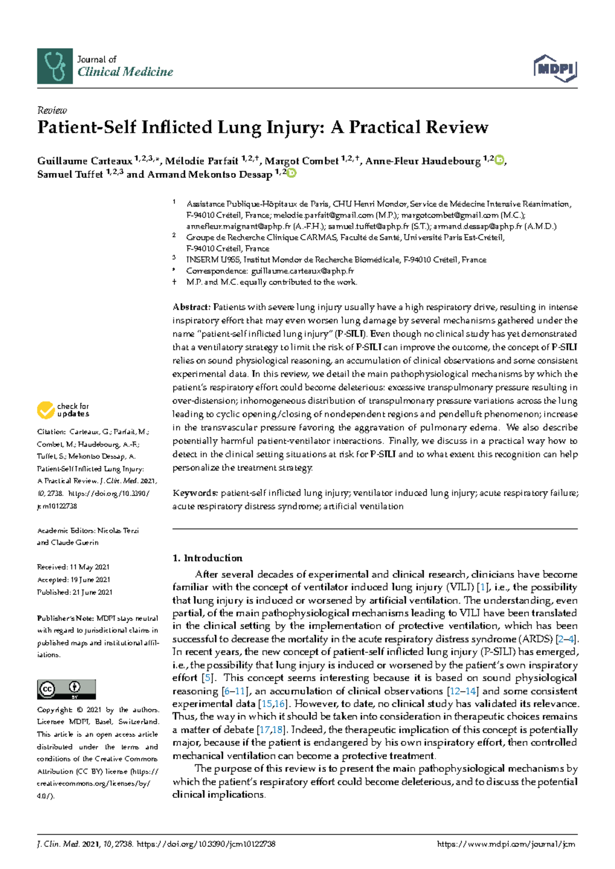 Inflicted Lung Injury: A Practical Review in J. Clin. Med. (JCM-10 ...