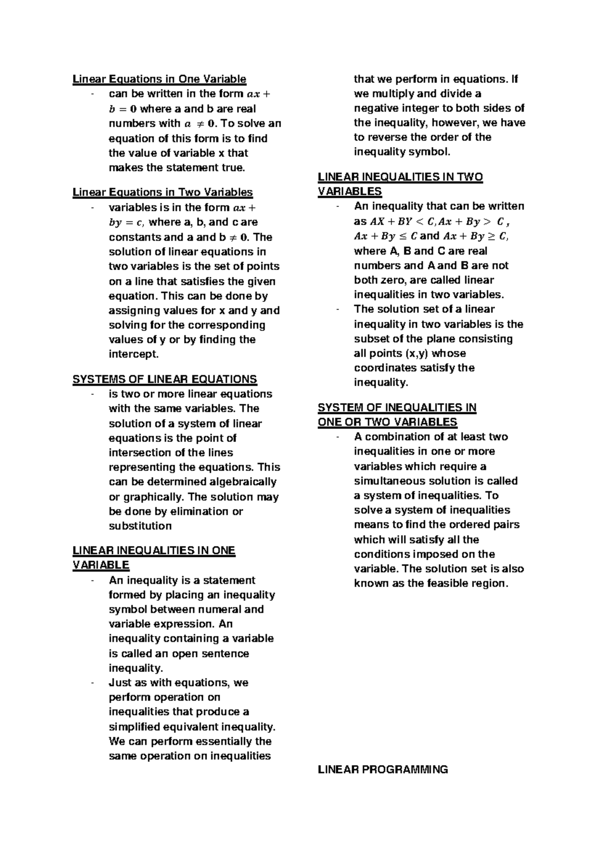 Mgtscie Topic 1-9: Linear Equations & Programming Theories - Studocu