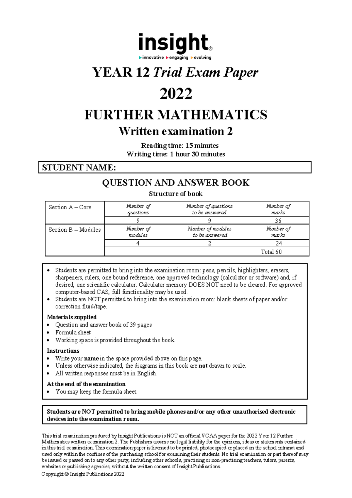 2022 - FM Exam 2 - Further Mathematics Practice Questions & Answers ...