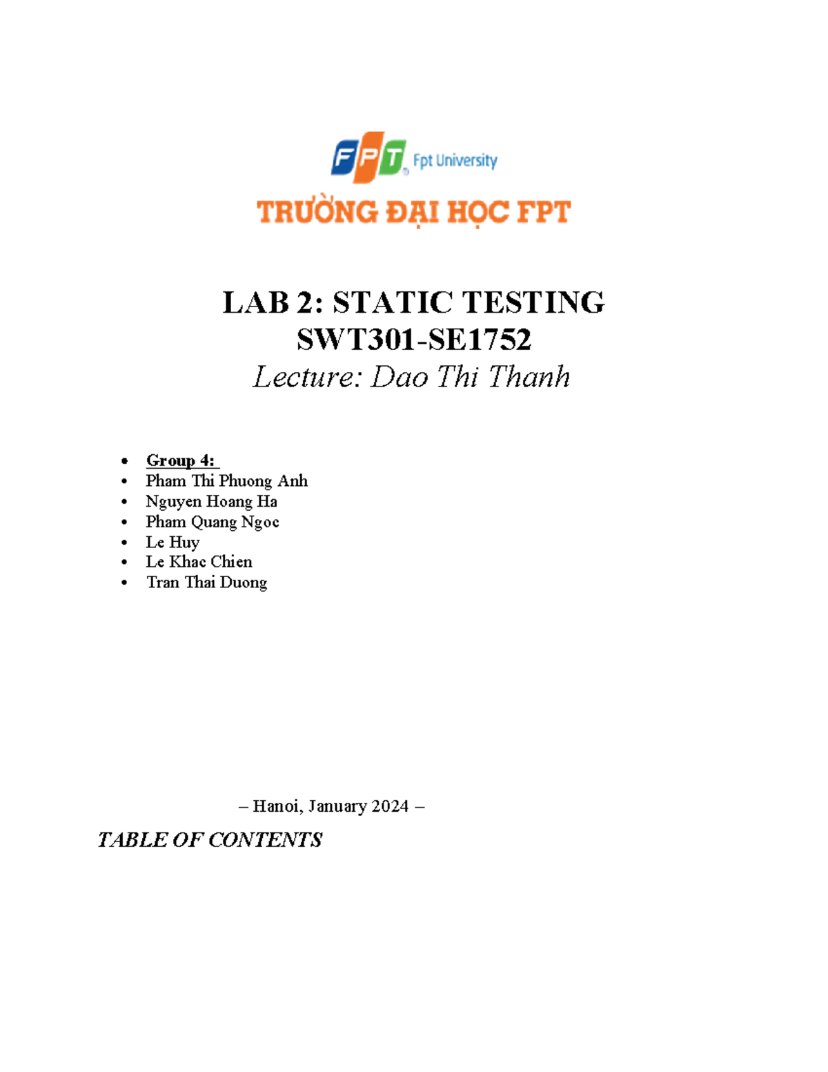 SWT301-SE - LAB 2: Static Testing Analysis and Project Report - Studocu